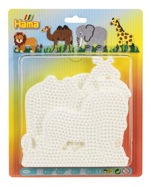 Podkładka na koraliki do naprasowania Hama MIDI słoń, żyrafa, lew, wielbłąd plastik 4 szt na kartonie 19x24cm