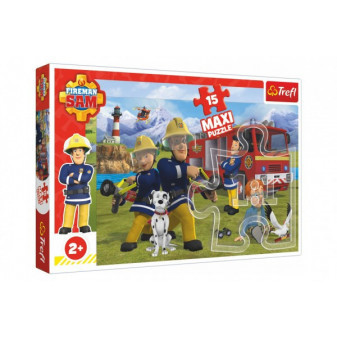 Puzzle maxi 15 dílků Požárník Sam - Tým v akci 60x40cm v krabici 40x27x5cm 24m+