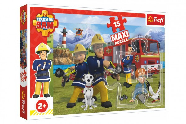 Puzzle maxi 15 dielikov Požiarnik Sam - Tím v akcii 60x40cm v krabici 40x27x5cm 24m+