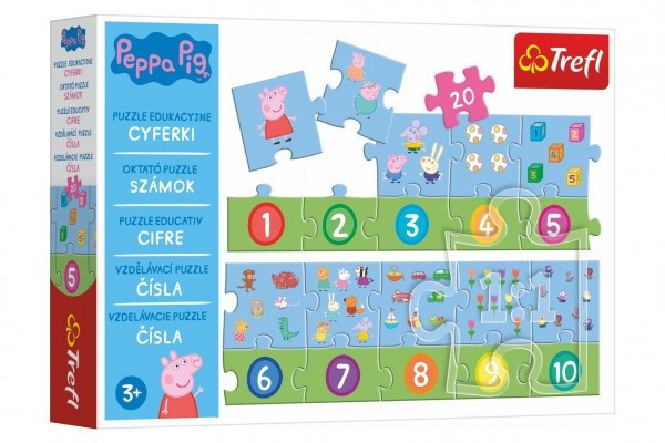 Puzzle vzdelávacie Čísla Prasiatko Peppa / Peppa Pig 20 dielikov 117x19, 5cm v krabici 33x23x6cm