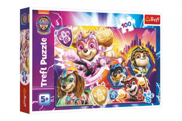 Puzzle Seznamte se s mocnými štěňaty Paw Patrol/Tlapková patrola 100 dílků 41x27,5cm v krab. 29x