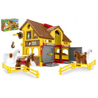Play House - Ranč s koňmi plast + kůň 4ks v krabici 59x39x15cm