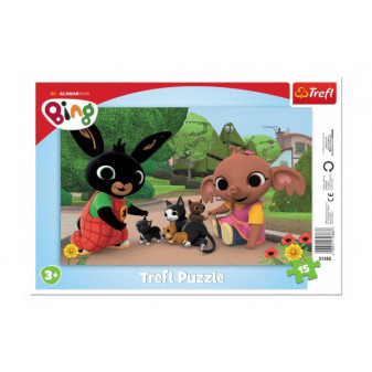 Puzzle deskové Hra s koťaty/Bing Bunny 33x23cm 15 dílků ve fólii