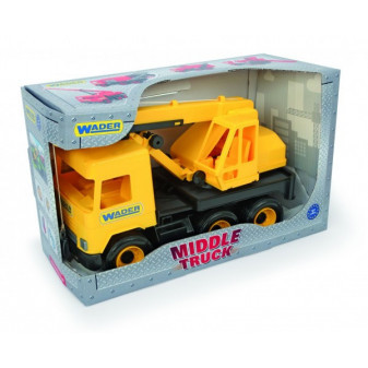 Auto middle Truck žeriav plast 40cm žltý v krabici Wader