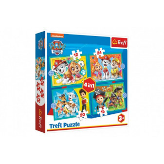 Puzzle 4v1 Šťastný tým Paw Patrol/Tlapková Patrola v krabici 28x28x6cm