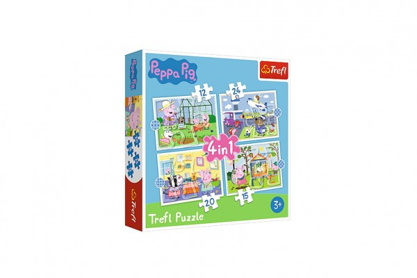 Puzzle 4v1 Peppa Pig / Prasiatko Pepa Spomienka na prázdniny v krabici 28x28x6cm