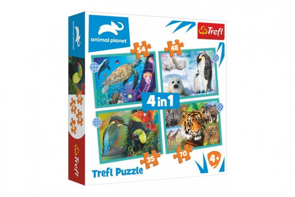 Puzzle 4v1 Planeta zvířat 28,5x20,5cm v krabici 28x28x6cm