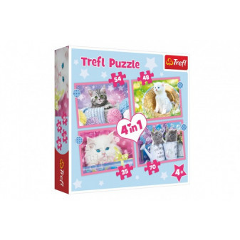 Puzzle 4v1 Zábavné kočky 28,5x20,5cm v krabici 28x28x6cm