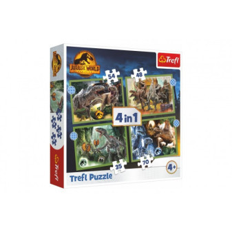 Puzzle 4v1 Hrozní dinosauři/Jurassic World v krabici 28x28x6cm