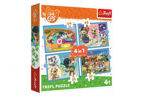 Puzzle 4 w 1 Cat team/44 koty w pudełku 28x28x6cm