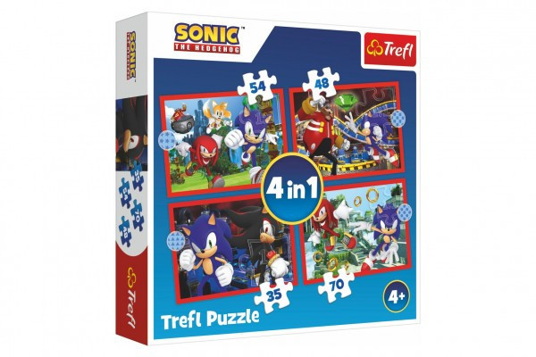 Puzzle 4w1 Sonic/Sonic Jeż 28,5x20,5cm w pudełku 28x28x6cm