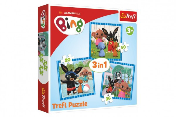 Puzzle 3v1 Bing Bunny Zábava s priateľmi v krabici 28x28x6cm