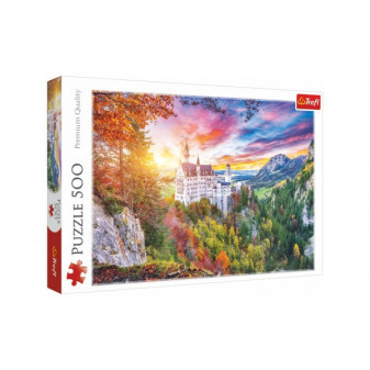Puzzle Widok zamku Neuschwanstein, Niemcy 500 elementów 48x34cm w pudełku 40x26,5x4,5cm