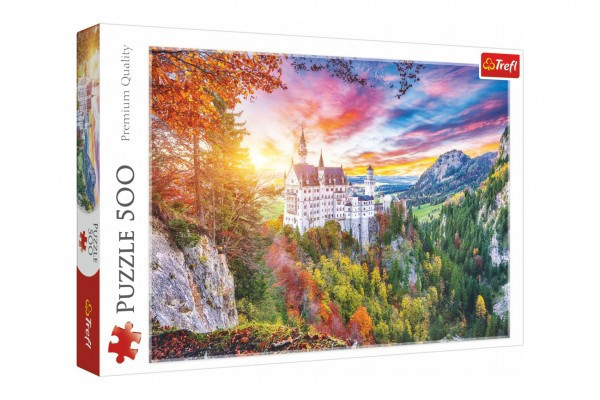 Puzzle Widok zamku Neuschwanstein, Niemcy 500 elementów 48x34cm w pudełku 40x26,5x4,5cm