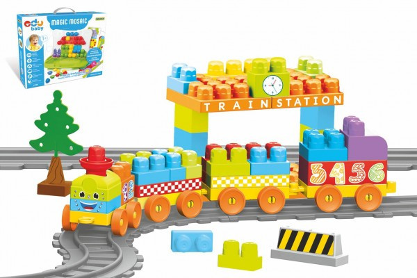 Baby Blocks vlak s koľajami a stavebnicou plast dĺžka dráhy 3,3m s doplnkami v krabici 65x36x8cm 12