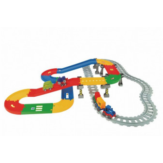 Play Tracks - vlak s kolejemi plast 5ks autíček,délka dráhy 6,3m s doplňky v krabici 80x53x14cm