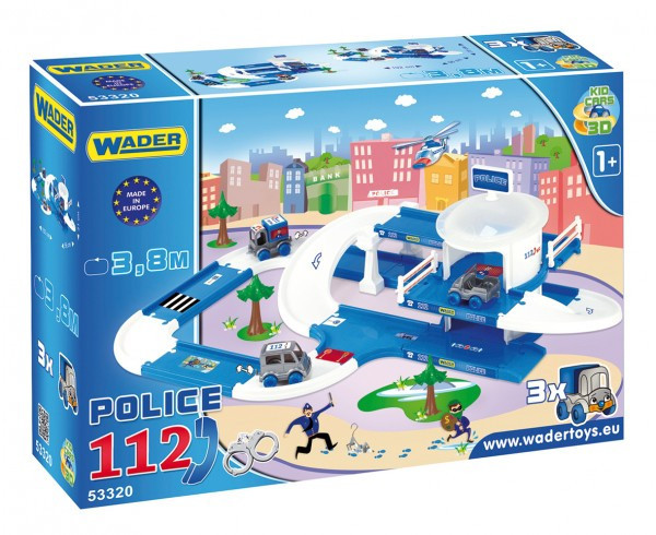 Garaż+tor Kid Cars Policja 3D plastik 3,8m w pudełku 59x40x15cm 12m+ Wodery