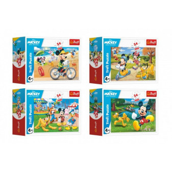 Minipuzzle 54 dílků Mickey Mouse Disney/ Den s přáteli 4 druhy v krabičce 9x6,5x4cm 40ks v boxu