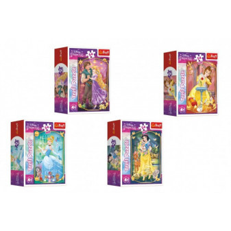 Minipuzzle Krásné princezny/Disney Princess 54dílků 4 druhy v krabičce 6x9x4cm 40ks v boxu