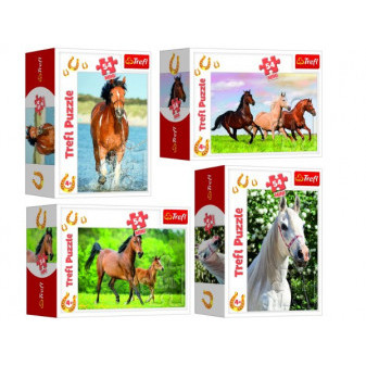 Minipuzzle 54 dílků Koně 4 druhy v krabičce 9x6,5x4cm 40ks v boxu