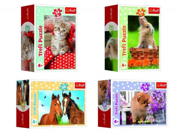 Minipuzzle 54 dielikov Zvieratká - mláďatá 4 druhy v krabičke 9x6,5x4cm 40ks v boxe