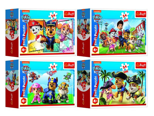 Minipuzzle 54 dílků Paw Patrol/Tlapková Patrola 4 druhy v krabičce 9x6x3cm 40ks v boxu