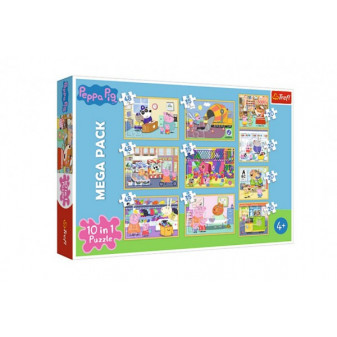 Puzzle 10v1 Prasátko Peppa/ Peppa Pig s přáteli v krabici 40x27x6cm