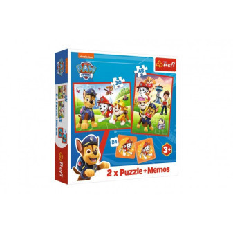 Puzzle 2v1 + pexeso Psí tím Tlapková patrola / Paw Patrol 27,5 x20, 5cm v krabici 28x28x6cm