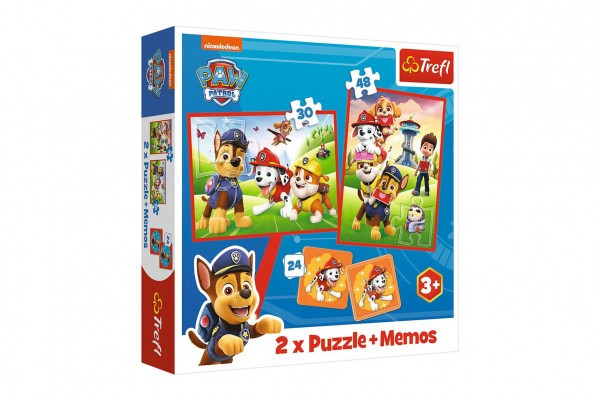 Puzzle 2v1 + pexeso Psí tím Tlapková patrola / Paw Patrol 27,5 x20, 5cm v krabici 28x28x6cm