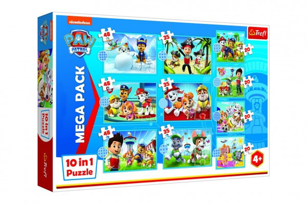 Puzzle Paw Patrol Tlapková Patrola 10v1 Spolehlivý tým v krabici 40x27x6cm