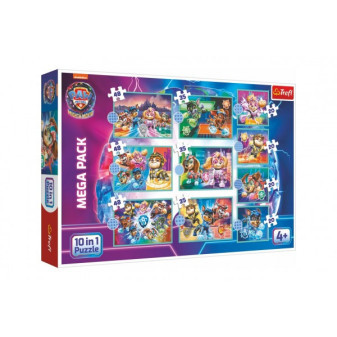 Puzzle 10v1 Šťastný den psů Tlapková Patrola/Paw Patrol v krabici 40x27x6cm