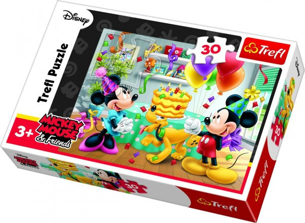 Puzzle Mickey a Minnie oslavujú narodeniny Disney 27x20cm 30 dielikov v krabičke 21x14x4cm