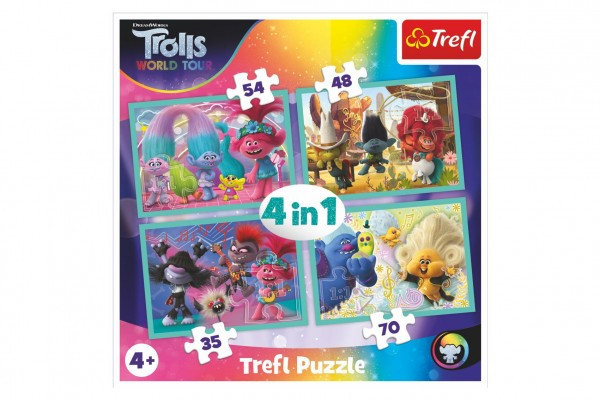 Puzzle 4v1 Trollové koncertné turné v krabici 28x28x6cm