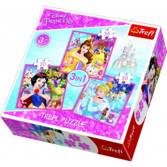 Puzzle 3v1 Princezny Disney 20x19,5cm v krabici 28x28x6cm