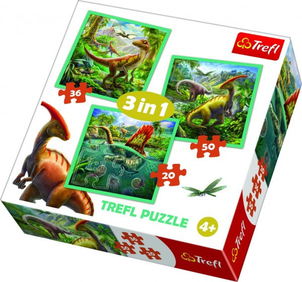Puzzle 3 w 1 Świat Dinozaurów 20x19,5cm w pudełku 28x28x6cm