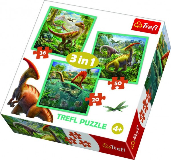 Puzzle 3v1 Svět Dinosaurů 20x19,5cm v krabici 28x28x6cm