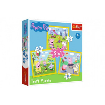 Puzzle 3v1 Prasátko Peppa/ Peppa Pig Šťastný den prasátka v krabici 28x28x6cm