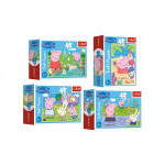 Minipuzzle 54 dílků Šťastný den Prasátka Peppy/Peppa Pig 4 druhy v krabičce 9x6,5x3,5cm 40ks v b