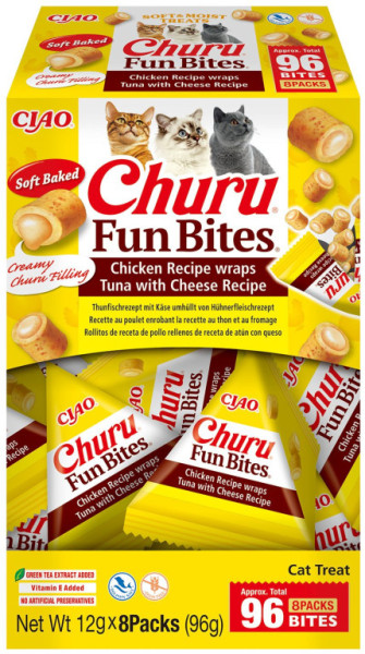 Cat Churu Fun Bites - Chicken Recipe wraps Tuna with Cheese Recipe 8x12g