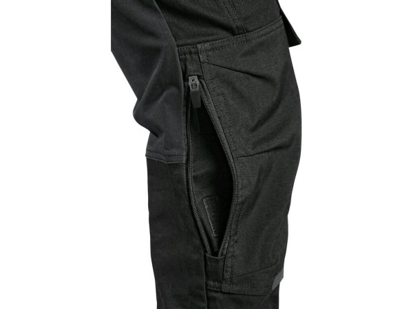 Spodnie CXS LEONIS, męskie, czarne z niebiesko-czerwonymi dodatkami