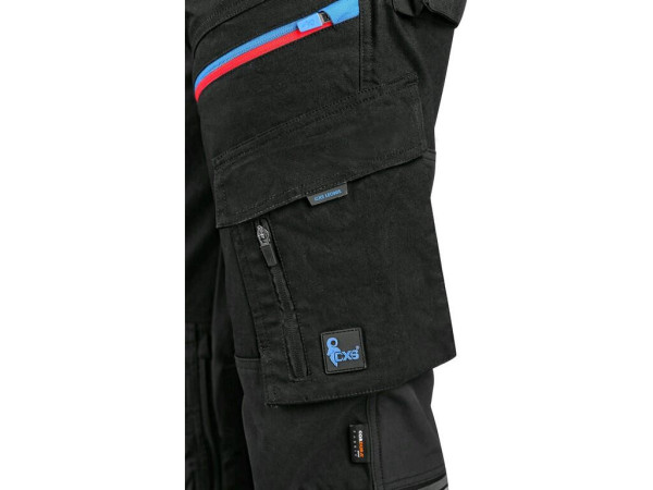 Kalhoty CXS LEONIS, pánské, černé s modro/červenými doplňky, vel. 46
