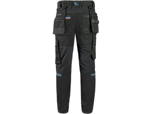 Kalhoty CXS LEONIS, pánské, černé s modro/červenými doplňky, vel. 50