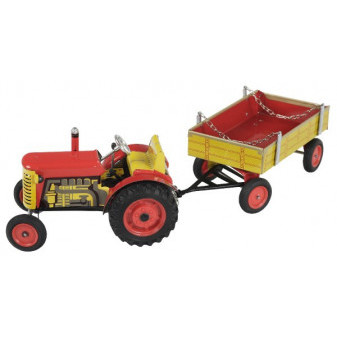 Traktor Zetor z platformą czerwony na klucz metalowy 28cm Kovap w pudełku