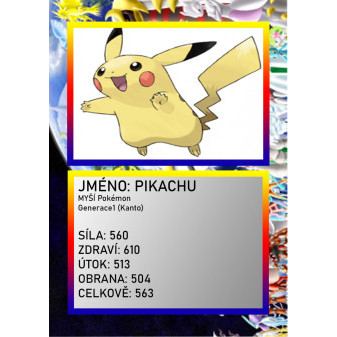 3D figúrka pokemona: PIKACHU Hráčska karta