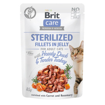 Kapšička Brit Care Cat Sterilized. Filety v Jelly with Hearty Duck & Tender Turkey 85 g