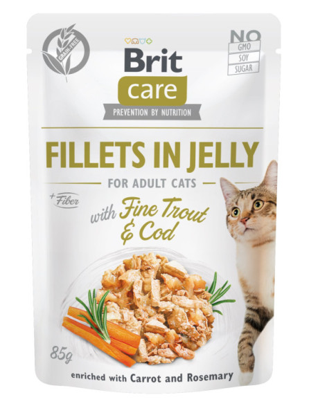 Kapsička Brit Care Cat Fillets in Jelly with Fine Trout & Cod  85 g