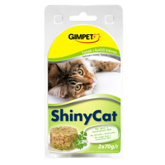 ShinyCat konzerva tuniak + mačacia tráva 2x70g