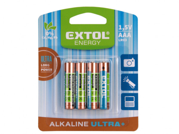 baterie alkalické, 4ks, 1,5V AAA (LR03)