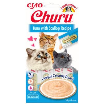 Churu cat masové pyré - tuňák, hřebenatky 56g