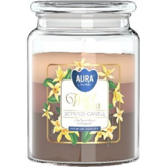 Vonná sviečka trojfarebná Divoká vanilka v skle s viečkom, 500g 100 hodín, snd99t-387 Aura